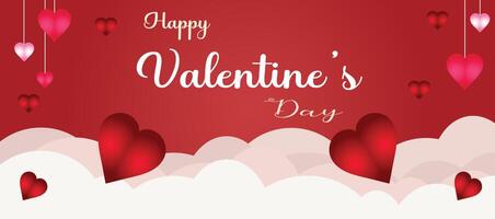Valentine's day background with hearts and clouds vector