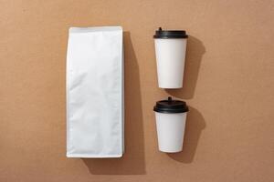 Coffee identity branding mockup set top view flat lay photo
