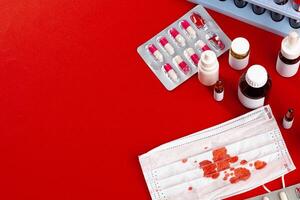 Protective mask with test tubes. Coronavirus outbreak concept photo