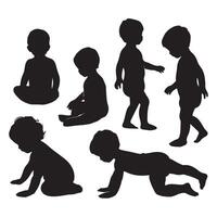 baby and toddler silhouette isolated on white background. Sitting, crawling and standing silhouette on a white background vector