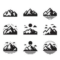Set Mountain icons, Collection different types of Mountains Black with white background vector