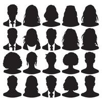 black Avatar portrait silhouettes. Woman and man faces portraits, anonymous characters avatars image with white background vector