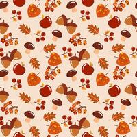 Hello Fall seamless pattern with plants and different leaves background vector