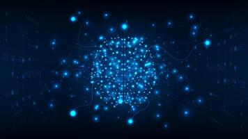 Artificial intelligence hardware concept. Giowing connection hologram brain. Technology abstract background. vector