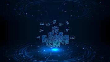Technology internet of things smart city online network concept. Digital hud technology adstract with concept big data. Blue light futuristic background. vector