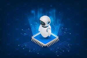 Artificial intelligence ai robot, process isometric, digital technology computer equipment, big data processing. vector