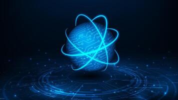 Digital communication global concept, cyber cloud network with CPU. Futuristic blue light background. vector