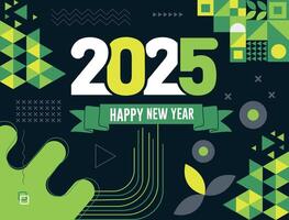 happy new year 2025 text design with modern calligraphy and dark background style. vector
