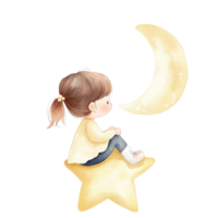 fada com asas em crescente lua dentro estrelado noite png