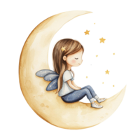 aguarela fada com lua e estrelado noite cena png
