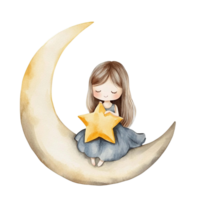 doce fada em crescente lua com brilhando estrelas png