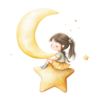 criança com dourado lua e estrelado noite céu png