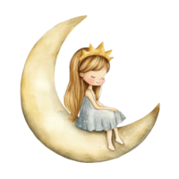 fada com asas em crescente lua dentro estrelado noite png