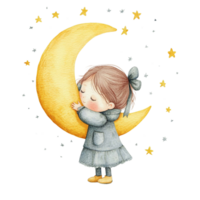 sonhadores menina segurando Estrela com lua e estrelas fundo png