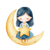 sonhadores menina com lua e estrelas suspensão a sobrecarga png
