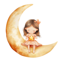 criança com lua e estrelas dentro sonhadores aguarela estilo png
