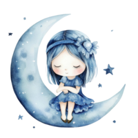 doce fada sentado em crescente lua com estrelas png