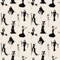 Seamless pattern with Witches. Cute ladies in retro style vector