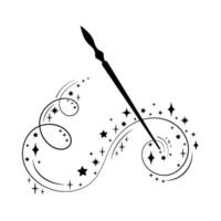 Magic wand. Swirling movement of fairy dust. Stars, sparks, fairy sorcery. Silhouette of a magic wand and an incantation. Symbol of a miracle vector