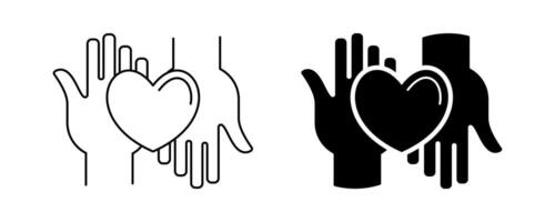 set of heart and two hands icons. simple and modern design vector