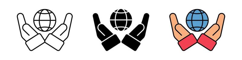 set of environmental protection icons. globe symbol held in hand. trendy and modern design vector
