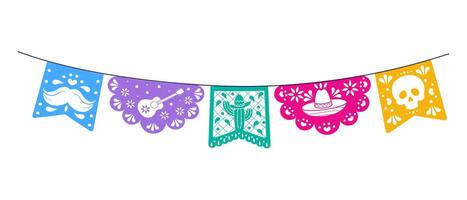 Day of the Dead flag set, elements on isolated blom background. vector