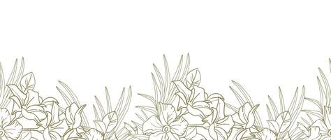 Yasmine flower and palm leaves line art pattern vector
