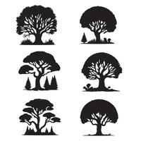 various deciduous trees silhouettes on the white background vector