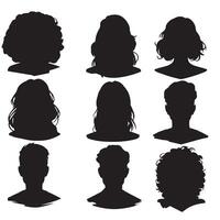 black Avatar portrait silhouettes. Woman and man faces portraits, anonymous characters avatars image with white background vector