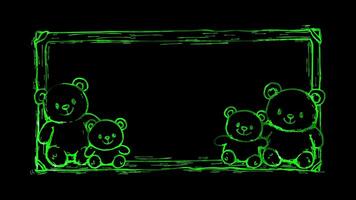 Neon frame effect, Rectangle Frame with Teddy Bears A rectangular frame with cute teddy bears in the corners. video
