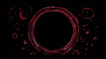 Neon frame effect, Circle Frame with Space Elements on black background. video