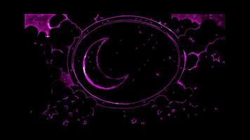 Neon frame effect, Oval Frame with Stars and Moon on black background video