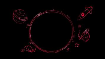 Neon frame effect, Circle Frame with Space Elements on black background. video