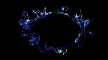 Neon frame effect, Flower Frame with Butterflies on black background. video