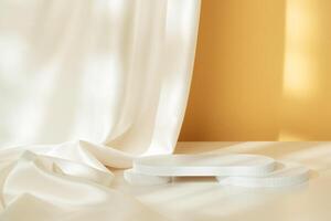 Elegant Minimalist Still Life Composition Featuring Soft Fabrics and Simple Objects in Warm Evening Light photo