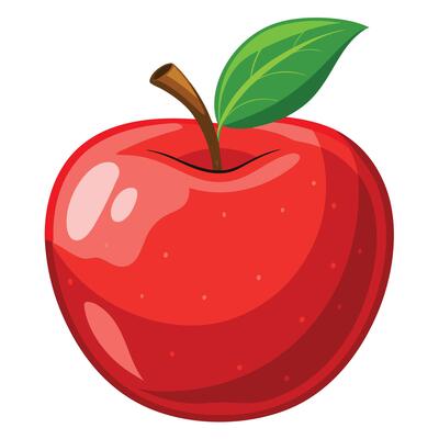 Beautiful juicy red apple fruit icon with green leaf