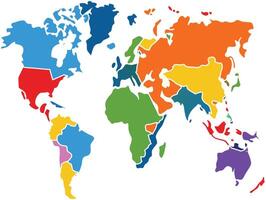 The world map is colored in different colors vector