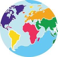 The world map is shown in a colorful circle vector