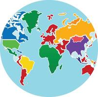 The world map is shown in a circle vector