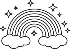Rainbow coloring page with clouds and stars vector