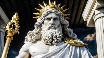 cerca arriba de antiguo estatua de Zeus Dios de trueno intrincadamente tallado y hecho desde mármol foto