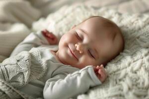 A very happy sleeping little baby. AI generate photo