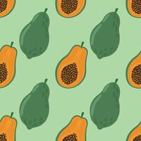 Seamless pattern of papaya and palm leaves. drawing made by hand on a peach background. Food illustration, menu, background. illustration vector