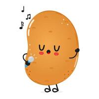 Potato sings into a microphone character. hand drawn cartoon kawaii character illustration icon. Isolated on white background. Potato character concept vector