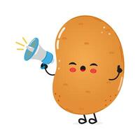 Potato with loudspeaker character. hand drawn cartoon kawaii character illustration icon. Isolated on white background. Potato screams character concept vector