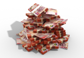 3d rendering of Stacks of Ghanaian cedi notes. bundles of Ghana currency bills isolated on transparent background png