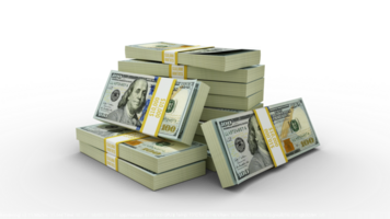 3d Rendern von Stapel von 100 uns Dollar Anmerkungen. Bündel von vereinigt Zustände Währung Anmerkungen isoliert auf transparent Hintergrund png