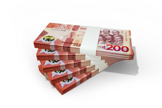 3d rendering of Stacks of Ghanaian cedi notes. bundles of Ghanaian currency notes isolated on transparent background png