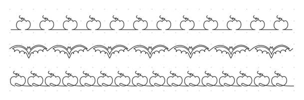 Halloween themed seamless borders collection, simple one line style, editable line thickness. illustration vector