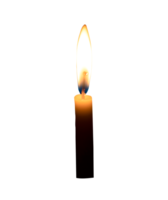 A single burning candle flame or light glowing on a small white candle isolated with clipping path in file format png